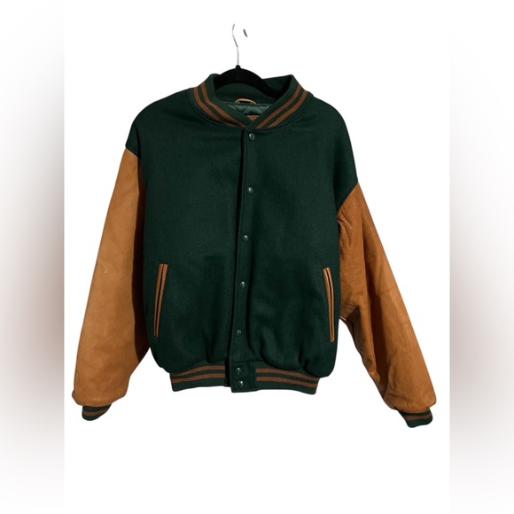 Mens Golden Bear Varsity Jacket With Leather Sleeves